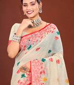 Sangam prints red cotton blend woven work traditional saree