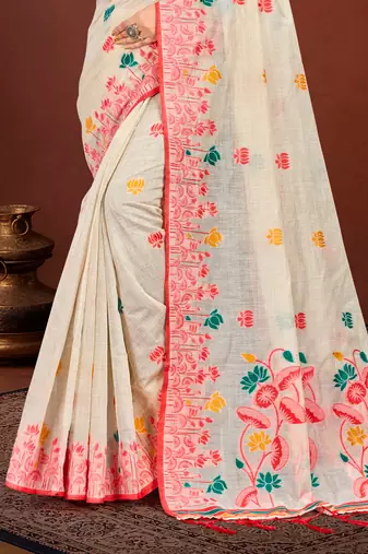 Sangam prints red cotton blend woven work traditional saree