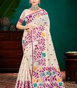 Sangam prints purple cotton blend woven work traditional saree