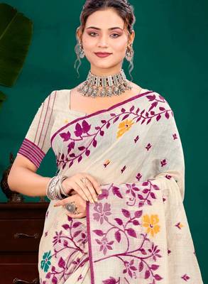 Sangam prints purple cotton blend woven work traditional saree 2
