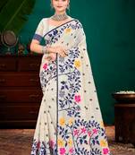 Sangam prints navy blue cotton blend woven work traditional saree