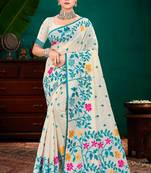 Sangam prints sky blue cotton blend woven work traditional saree