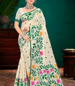 Sangam prints green cotton blend woven work traditional saree