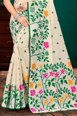 Sangam prints green cotton blend woven work traditional saree 3