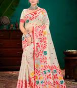 Sangam prints red cotton blend woven work traditional saree