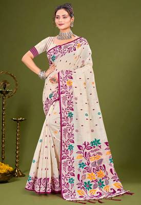 Sangam prints purple cotton blend woven work traditional saree 1