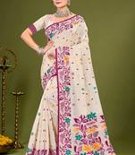 Sangam prints purple cotton blend woven work traditional saree