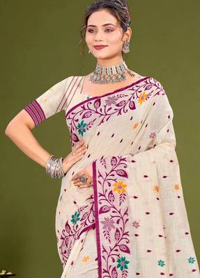 Sangam prints purple cotton blend woven work traditional saree 2