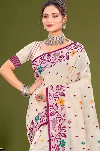 Sangam prints purple cotton blend woven work traditional saree