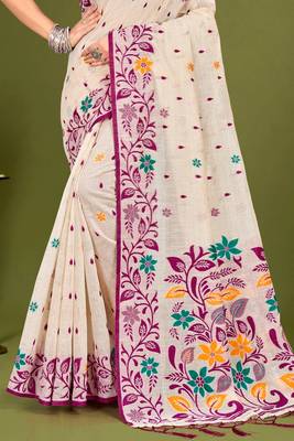 Sangam prints purple cotton blend woven work traditional saree 3