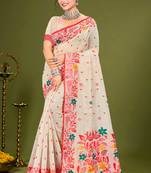 Sangam prints red cotton blend woven work traditional saree