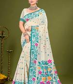 Sangam prints sky blue cotton blend woven work traditional saree