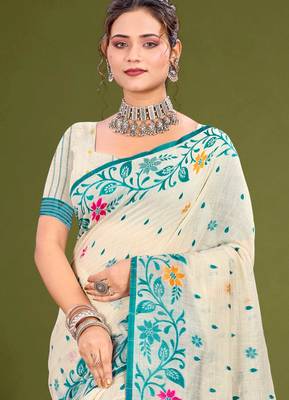 Sangam prints sky blue cotton blend woven work traditional saree 2