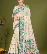 Sangam prints green cotton blend woven work traditional saree