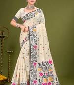 Sangam prints grey cotton blend woven work traditional saree