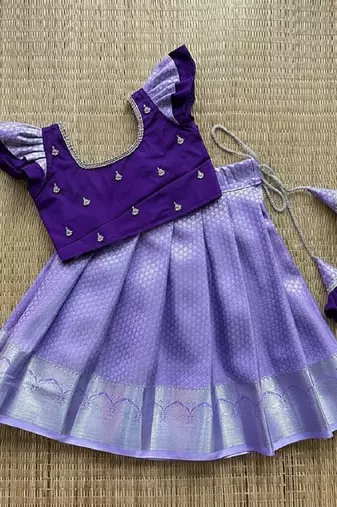 Girls lavender jacquard lehenga choli with dupatta set