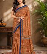 sangam prints rust orange pashmina silk blend woven work traditional saree