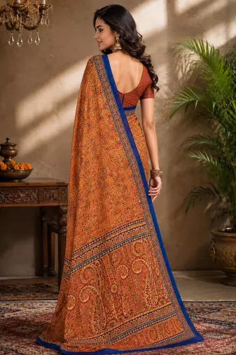sangam prints rust orange pashmina silk blend woven work traditional saree