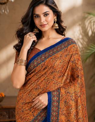 sangam prints rust orange pashmina silk blend woven work traditional saree 4