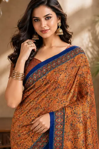 sangam prints rust orange pashmina silk blend woven work traditional saree