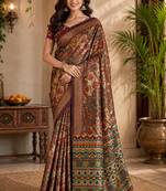 sangam prints rust brown pashmina silk blend woven work traditional saree