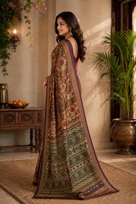 sangam prints rust brown pashmina silk blend woven work traditional saree 3