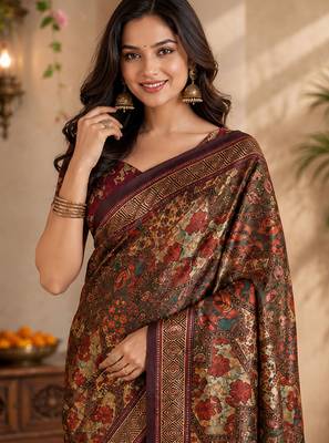 sangam prints rust brown pashmina silk blend woven work traditional saree 4