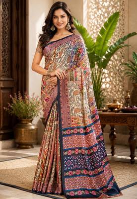 sangam prints cream multicolor pashmina silk blend woven work traditional saree 1