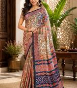 sangam prints cream multicolor pashmina silk blend woven work traditional saree
