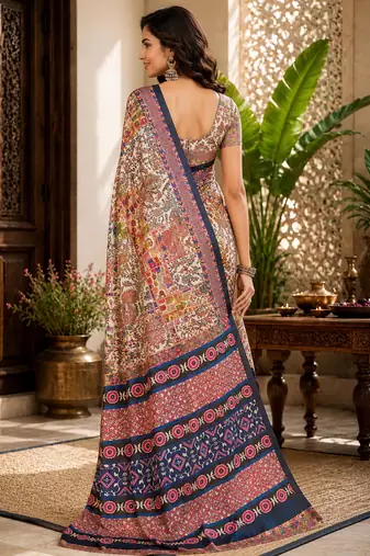sangam prints cream multicolor pashmina silk blend woven work traditional saree