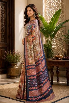 sangam prints cream multicolor pashmina silk blend woven work traditional saree 3