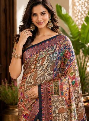 sangam prints cream multicolor pashmina silk blend woven work traditional saree 4