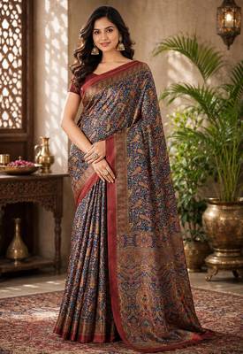 sangam prints navy blue pashmina silk blend woven work traditional saree 1