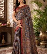 sangam prints navy blue pashmina silk blend woven work traditional saree
