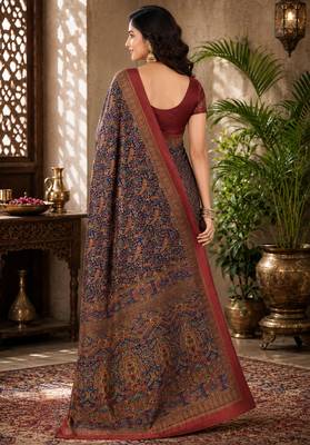 sangam prints navy blue pashmina silk blend woven work traditional saree 2