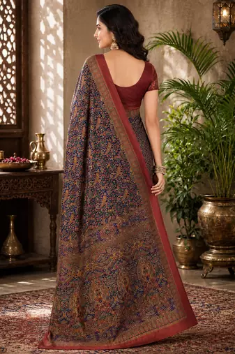 sangam prints navy blue pashmina silk blend woven work traditional saree