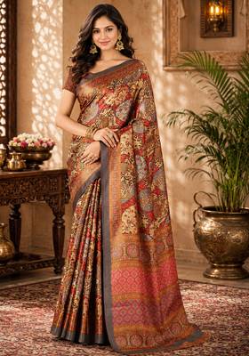 sangam prints charcoal grey pashmina silk blend woven work traditional saree 1