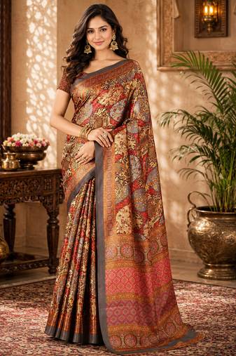 sangam prints charcoal grey pashmina silk blend woven work traditional saree