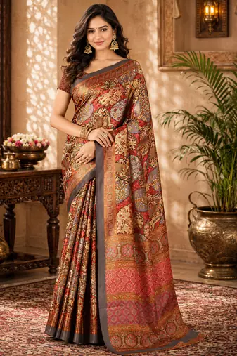 sangam prints charcoal grey pashmina silk blend woven work traditional saree