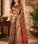sangam prints charcoal grey pashmina silk blend woven work traditional saree