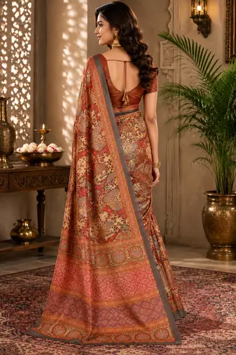 sangam prints charcoal grey pashmina silk blend woven work traditional saree