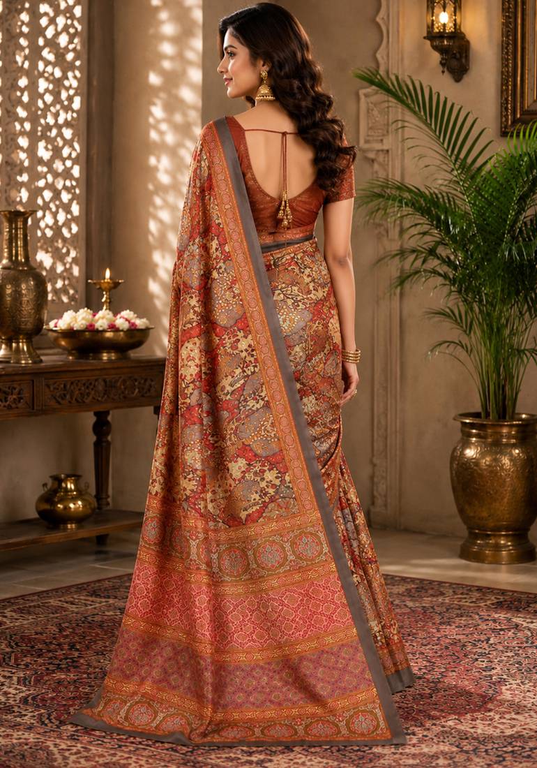 sangam prints charcoal grey pashmina silk blend woven work traditional saree