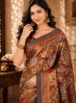 sangam prints charcoal grey pashmina silk blend woven work traditional saree 3
