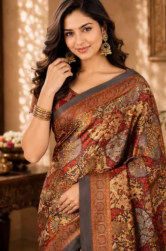 sangam prints charcoal grey pashmina silk blend woven work traditional saree