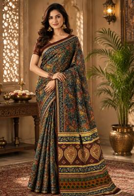 sangam prints bottle green pashmina silk blend woven work traditional saree 1