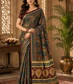 sangam prints bottle green pashmina silk blend woven work traditional saree