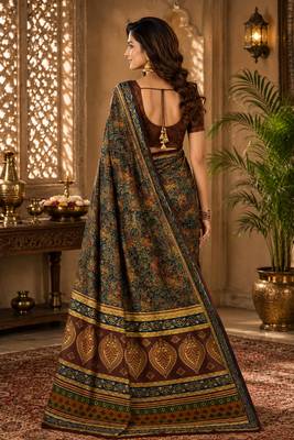 sangam prints bottle green pashmina silk blend woven work traditional saree 2