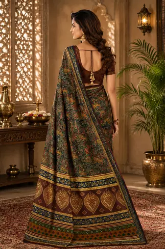 sangam prints bottle green pashmina silk blend woven work traditional saree