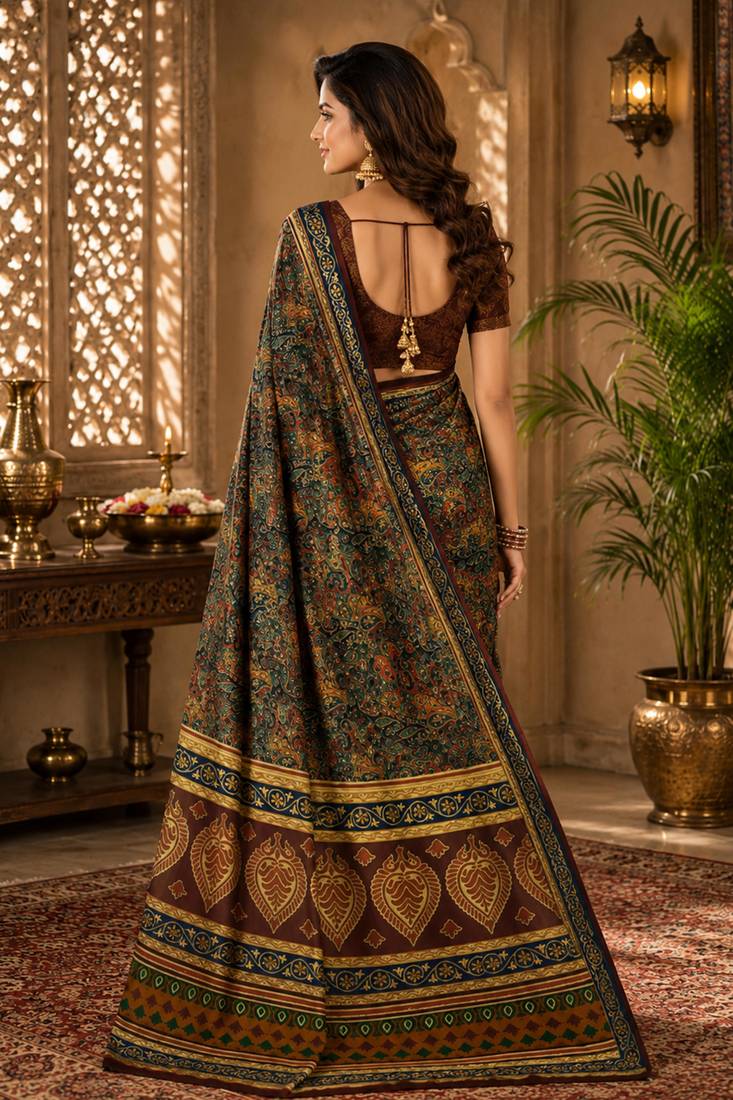 sangam prints bottle green pashmina silk blend woven work traditional saree