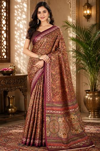 sangam prints maroon pashmina silk blend woven work traditional saree